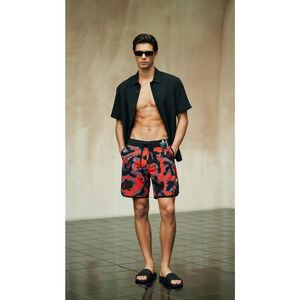 NWT Volcom Men's Boardshorts Size 27 Red Abstract Surf Swim Trunks‎